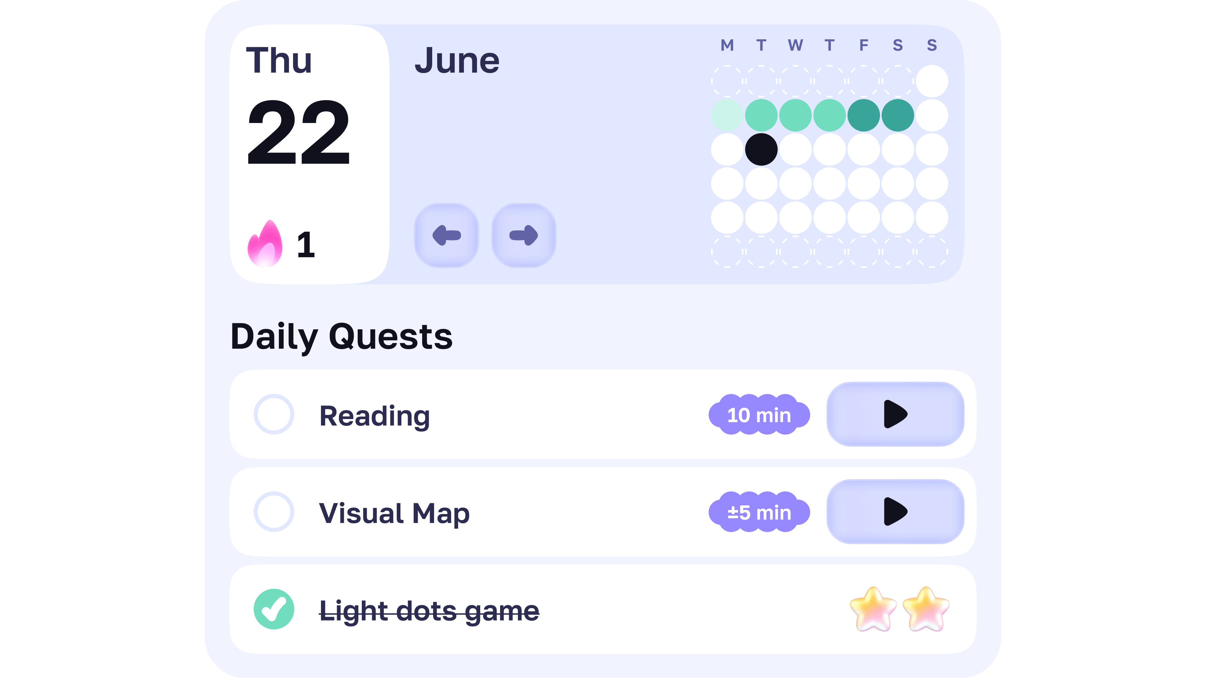 Reading training exercise interface